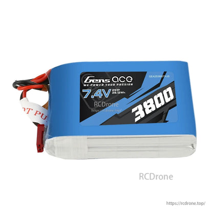 Gens ace 3800mAh 2S 7.4V TX LiPo Battery, Gens ace 7.4V 2S 3800mAh LiPo battery pack with wired lead and red 2-pin connector