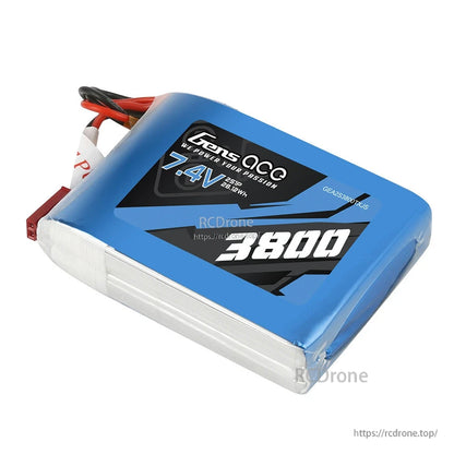 Gens ace 3800mAh 2S 7.4V TX LiPo Battery, Gens ace 7.4V 2S 3800mAh LiPo transmitter battery pack with red JST-SYP plug and wired lead