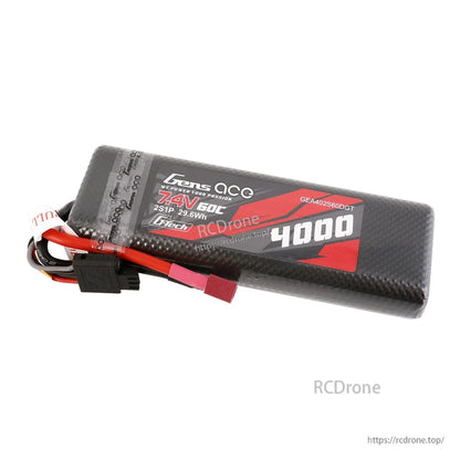 Gens ace 7.4V 4000mAh 2S hardcase LiPo battery pack with Deans-style connector and balance lead