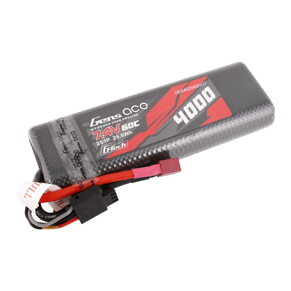 Gens ace hardcase LiPo battery pack 4000mAh 2S 7.4V 60C with Deans (T) plug and balance lead