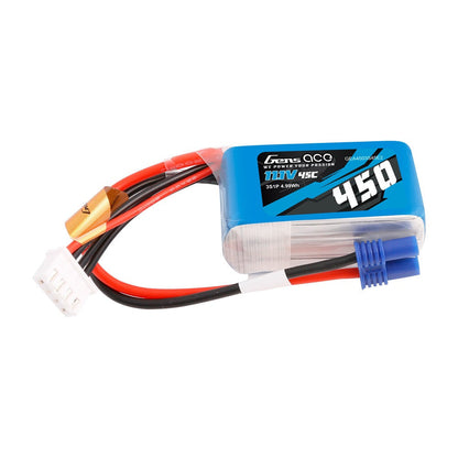 Gens ace 450mAh 3S 11.1V 45C LiPo battery with blue XT30 plug and 4-pin balance lead