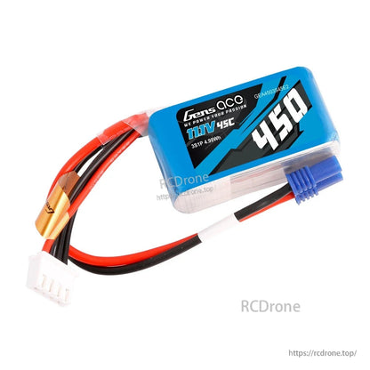 Gens ace 450mAh 3S 11.1V 45C LiPo battery pack with main power lead and 4-pin balance connector