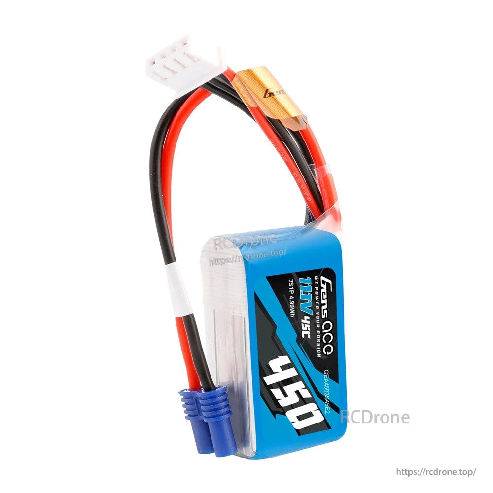 Gens ace 450mAh 3S 11.1V 45C LiPo battery pack with balance lead and blue power connector