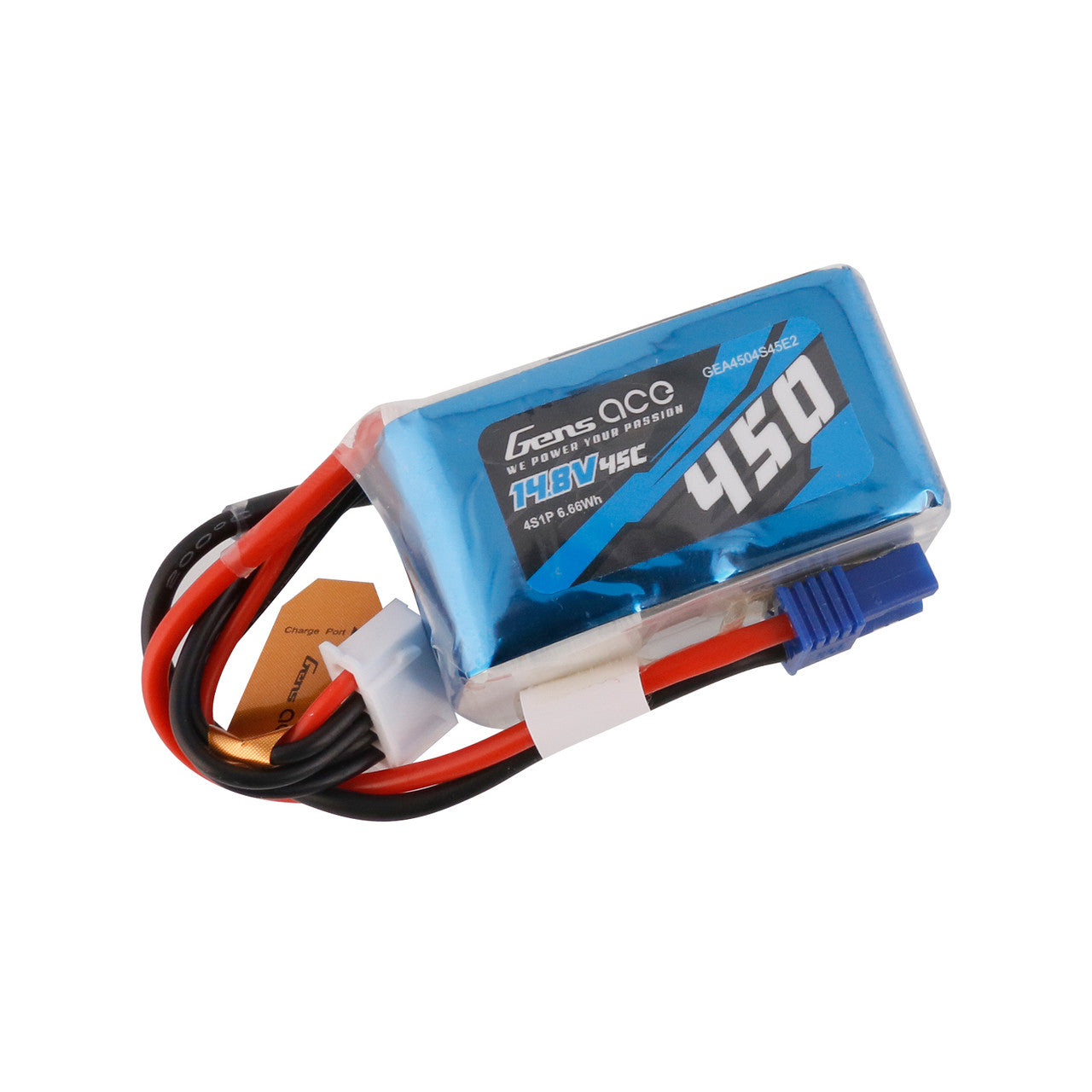 Gens ace 450mAh 4S1P 14.8V 45C LiPo Battery, Gens ace 450mAh 4S 14.8V 45C LiPo battery pack with main power plug and white balance connector