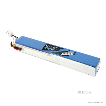 Gens ace 5000mAh 12S 44.4V 60C LiPo battery pack with blue shrink wrap, balance plug, and power leads