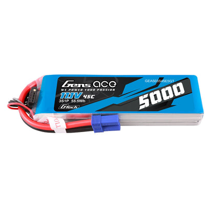 Gens ace 5000mAh 3S 11.1V 45C G-Tech LiPo battery pack with EC5 plug and balance lead