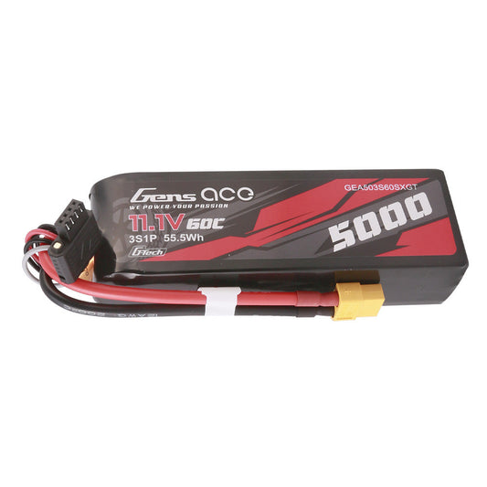 Gens ace 5000mAh 3S 11.1V 60C LiPo battery pack with XT60 plug and balance lead, short-size hardcase