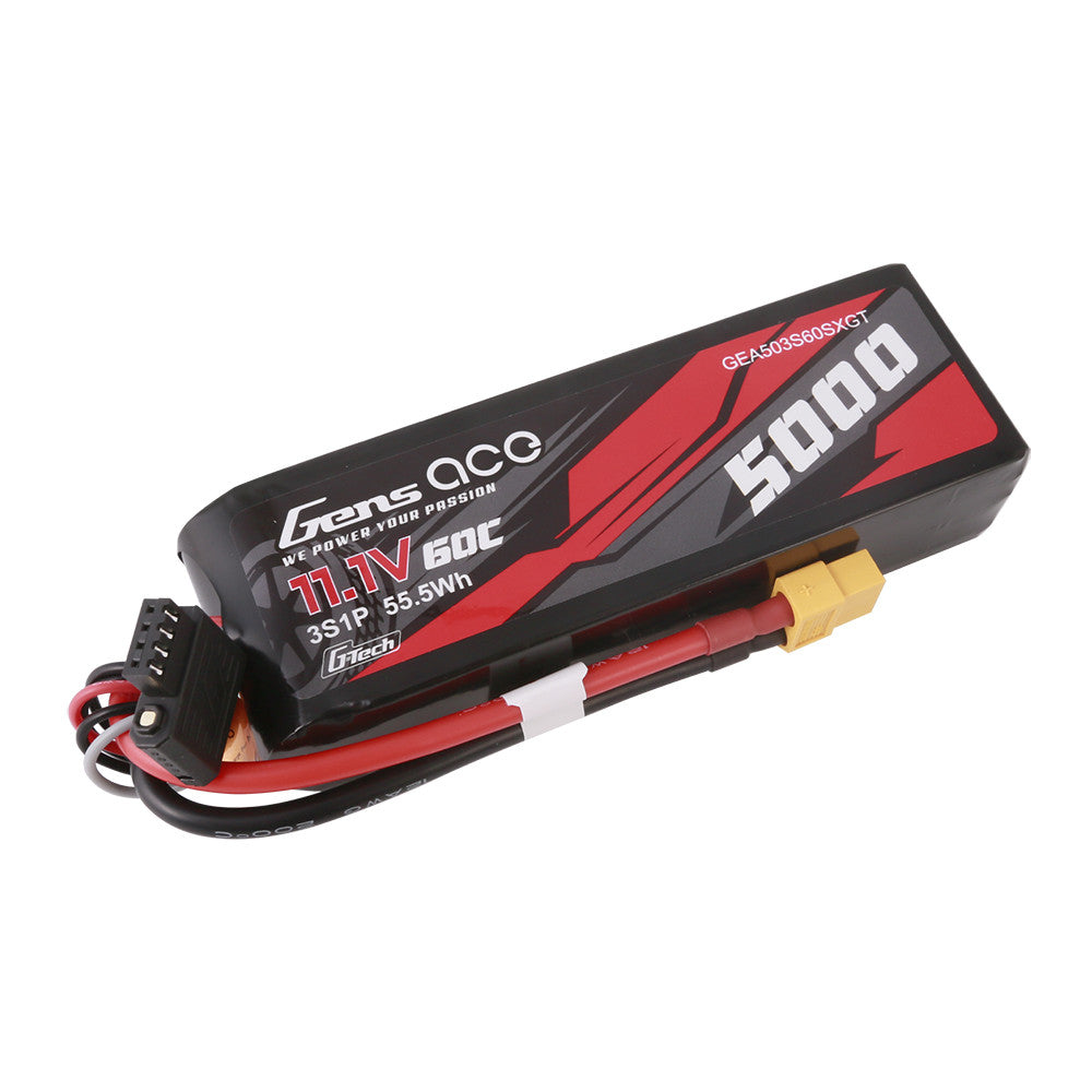 Gens ace 5000mAh 3S 11.1V 60C LiPo battery pack with XT60 connector and balance lead