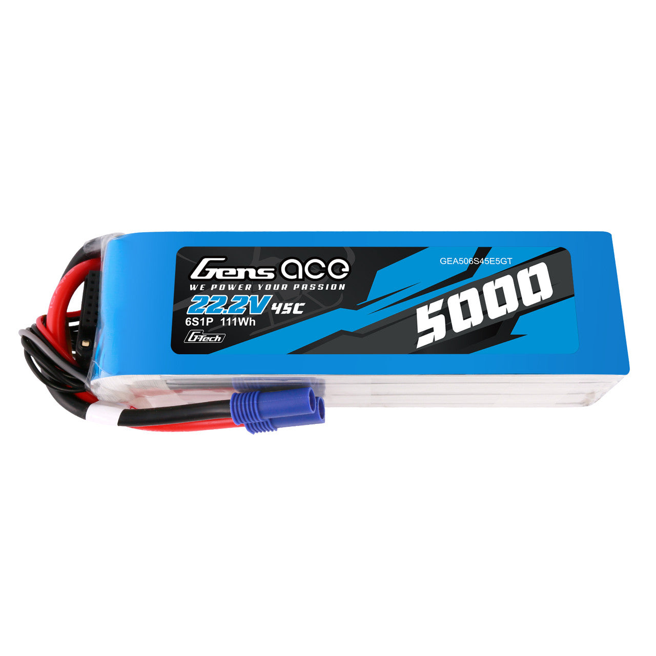 Gens ace 5000mAh 6S 45C 22.2V G-Tech LiPo Battery, Gens ace 5000mAh 6S 22.2V 45C G-Tech LiPo battery pack with EC5-style plug and balance lead