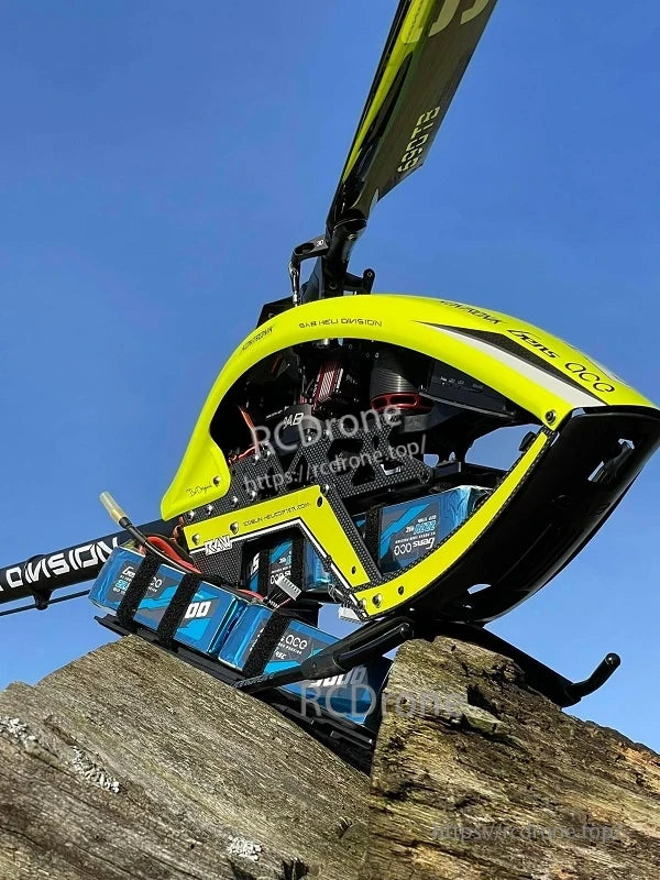 Gens ace 5000mAh 6S 45C 22.2V G-Tech LiPo Battery, Gens ace G-Tech LiPo battery pack strapped to an RC helicopter frame near the landing skids