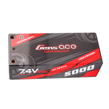 Gens ace hardcase shorty LiPo battery pack with 7.4V 2S, 60C and 5000mAh markings on the case