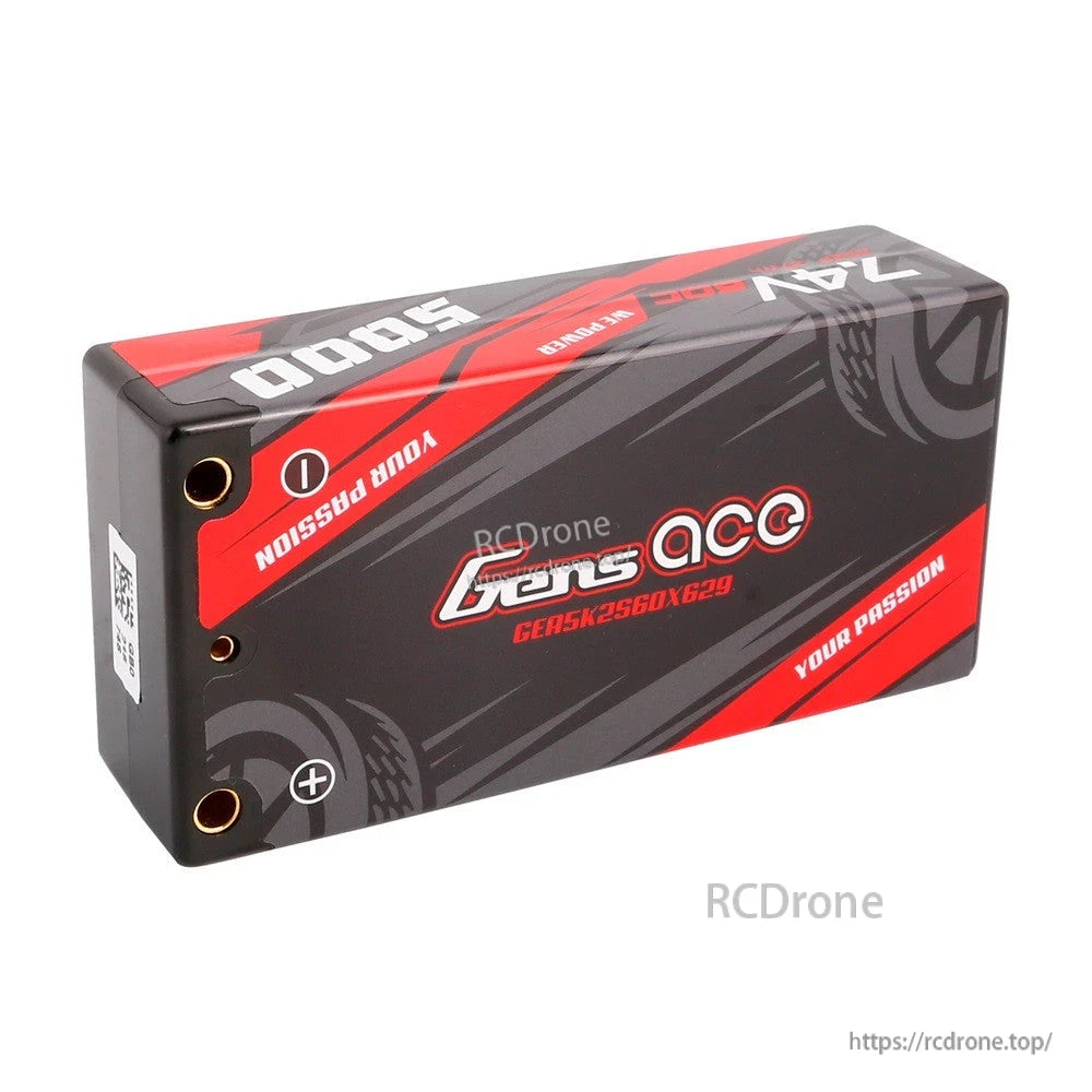 Gens ace hardcase shorty LiPo battery pack with 4.0mm bullet terminals, black and red 5000mAh label