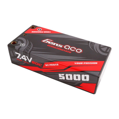 Gens ace hardcase shorty LiPo battery pack labeled 7.4V 2S 5000mAh 60C in black and red case