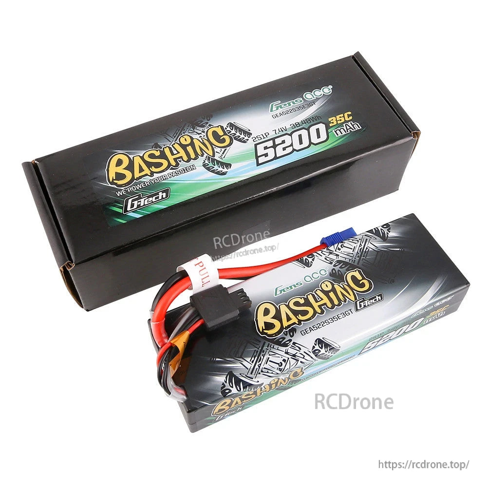 Gens ace Bashing G-Tech 5200mAh 2S 7.4V 35C hardcase LiPo battery pack with leads and connector