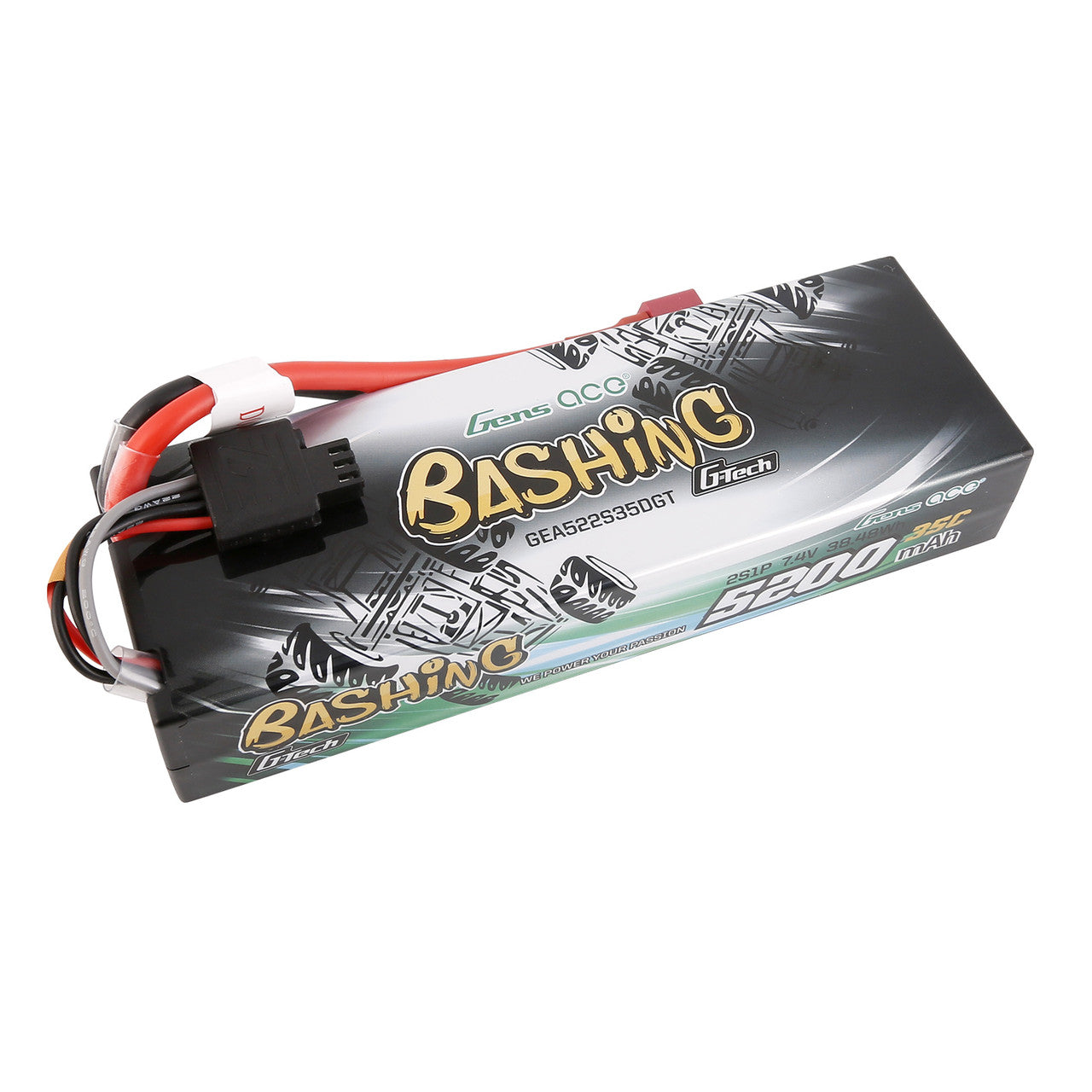 Gens ace Bashing hardcase 2S 7.4V 5200mAh LiPo battery pack with Deans plug and balance lead