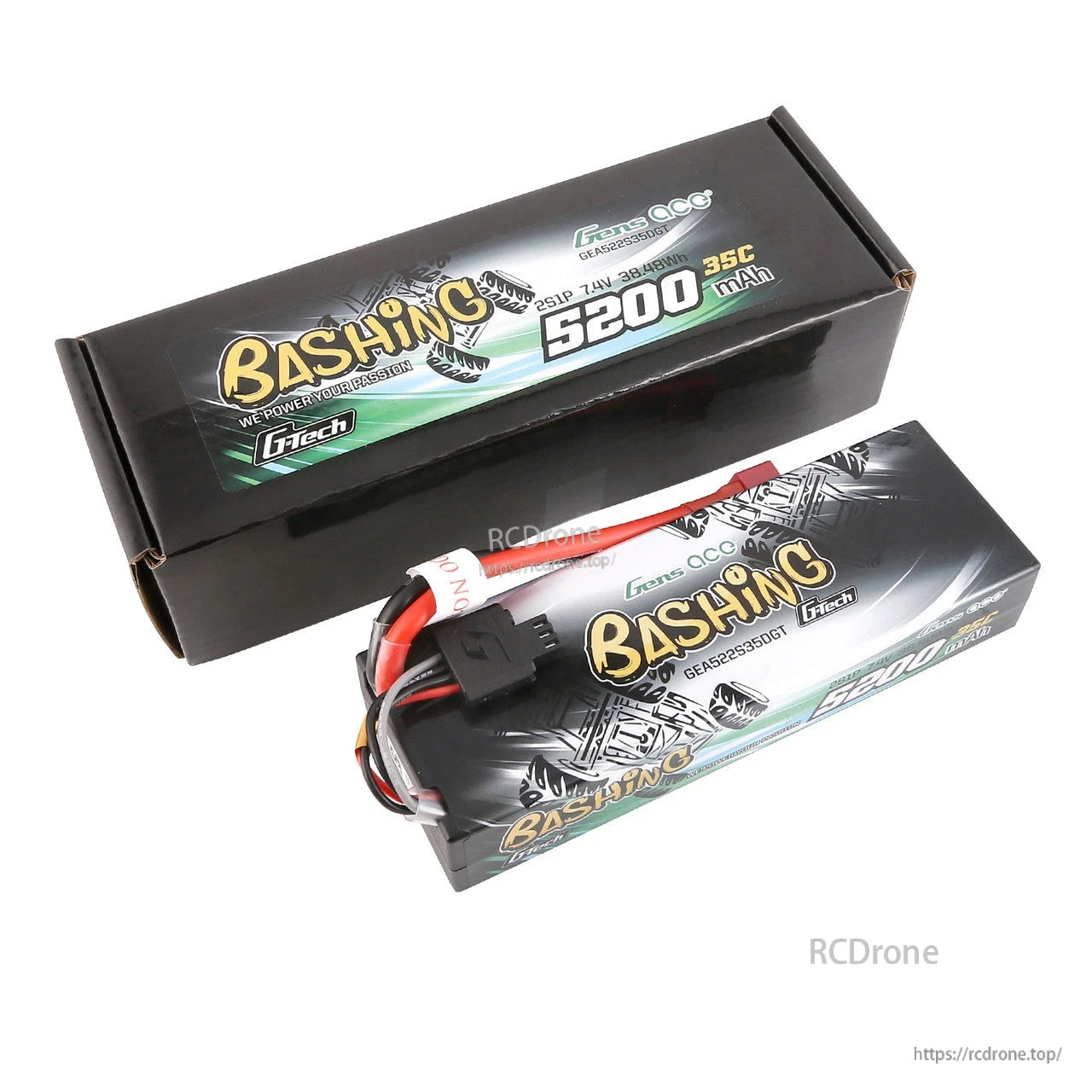 Gens ace Bashing G-tech 5200mAh 2S 7.4V 35C hardcase LiPo battery pack with Deans-style plug and box