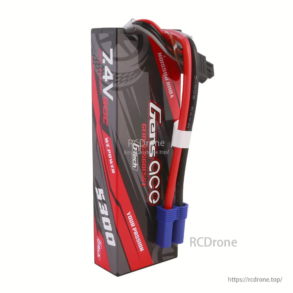 Gens ace hard case 7.4V 5300mAh LiPo battery pack with EC5 plug and leads for RC car use