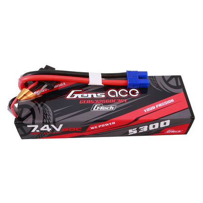 Gens ace 7.4V 5300mAh 60C hardcase LiPo battery pack with EC3 plug lead and balance connector