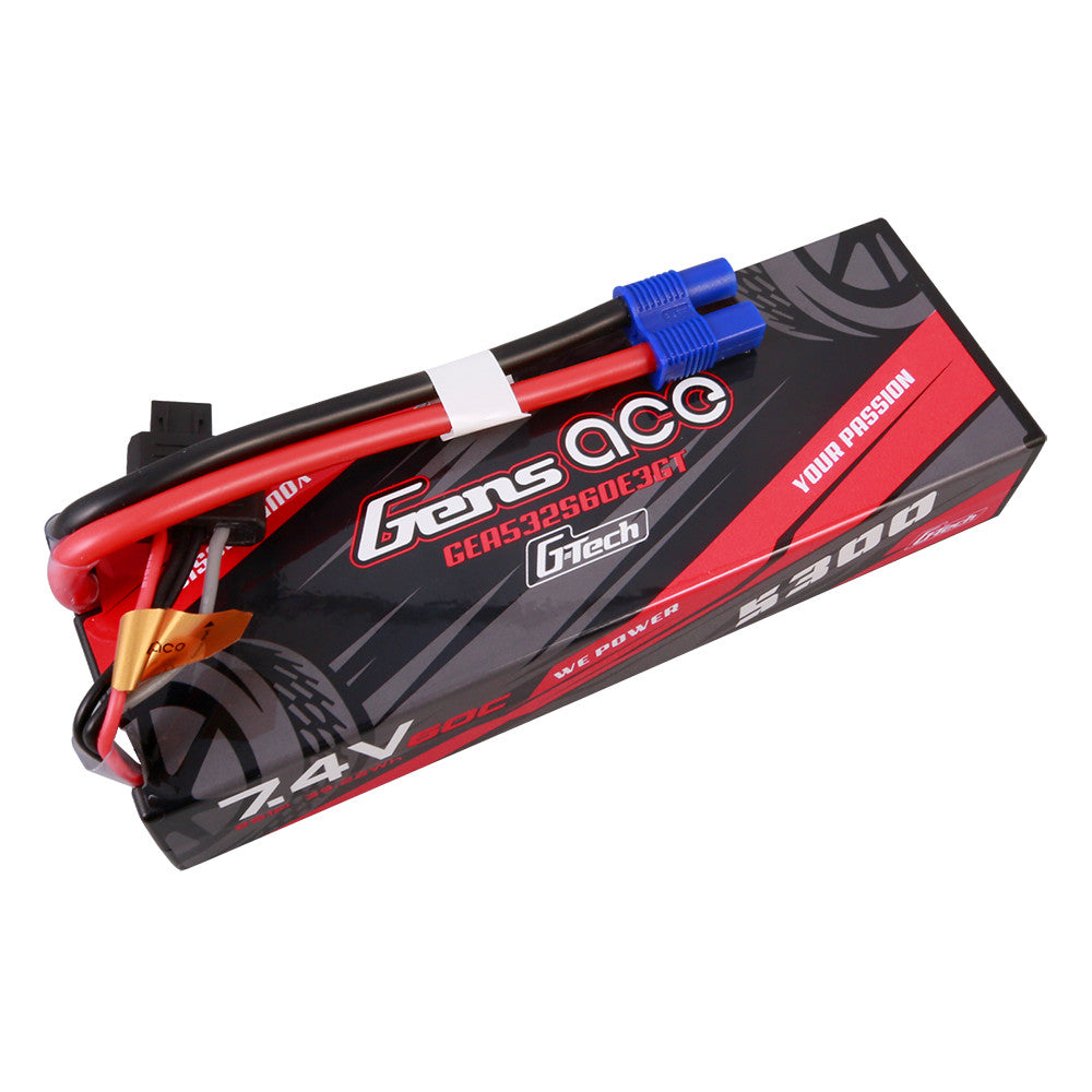 Gens ace hardcase 2S 7.4V 5300mAh LiPo battery pack with EC3 plug and balance lead for RC car