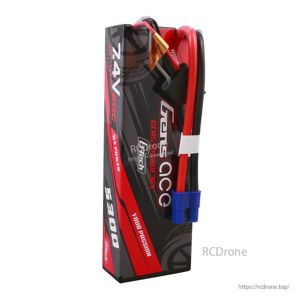 Gens ace 5300mAh 7.4V hardcase LiPo battery pack with blue EC3 plug and leads for RC cars
