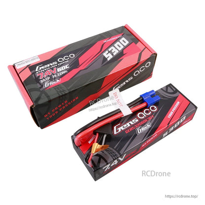 Gens ace hardcase LiPo battery pack 5300mAh 2S 7.4V 60C with blue EC3 plug and lead wires