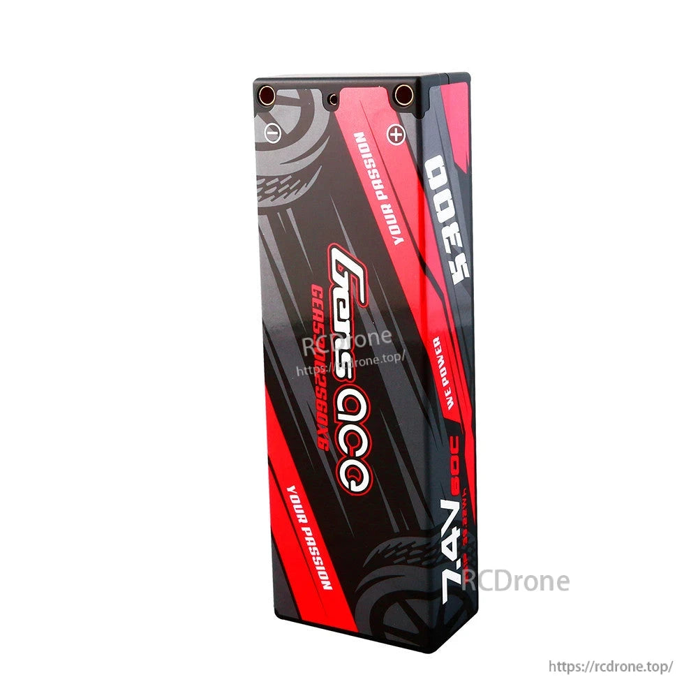 Gens ace hardcase LiPo battery pack labeled 5300mAh 2S 7.4V 60C in black and red case