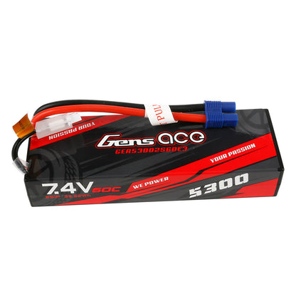 Gens ace hardcase LiPo battery pack 5300mAh 2S 7.4V with blue EC3 connector and balance lead