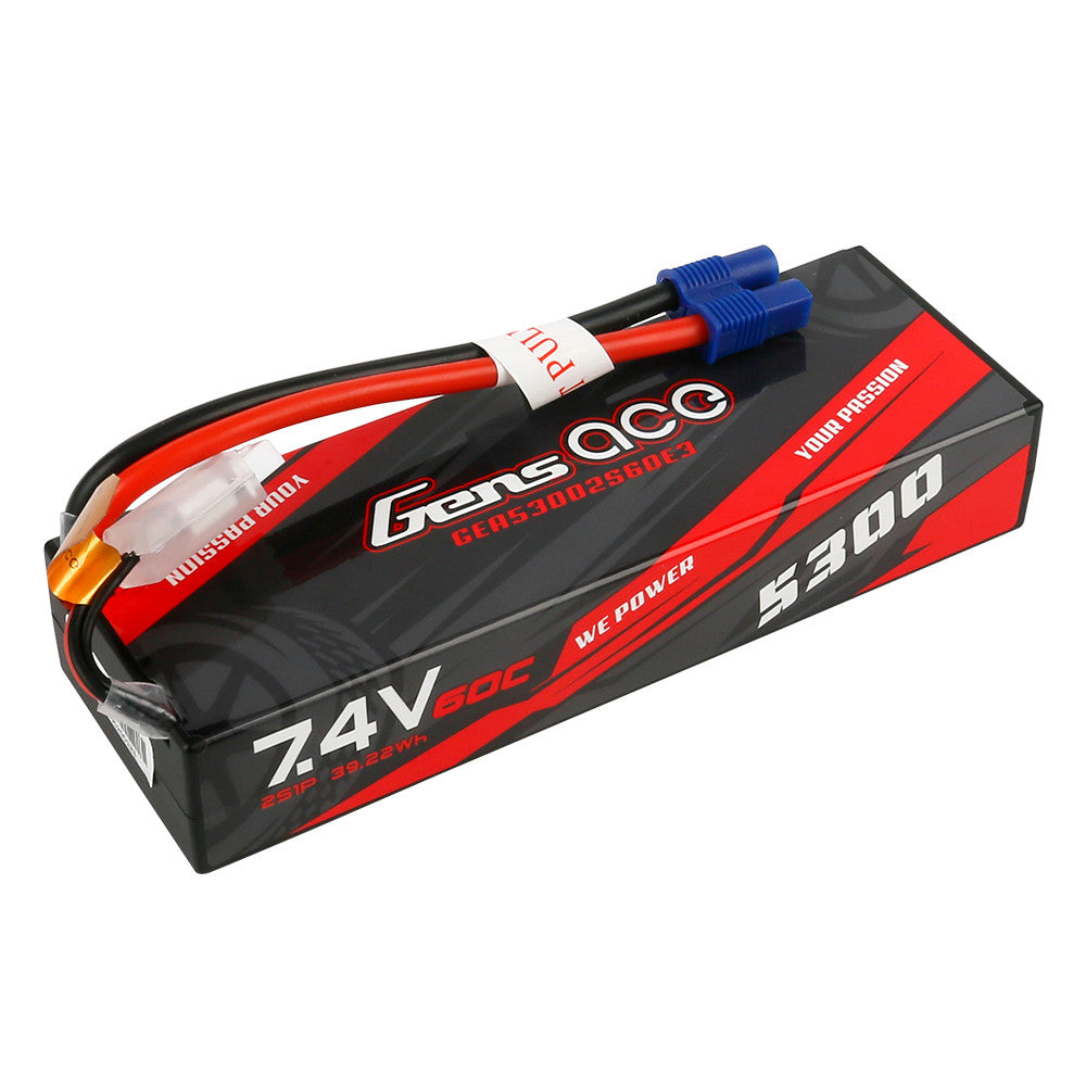 Gens ace hardcase 2S 7.4V 5300mAh 60C LiPo battery pack with EC3 connector and balance lead