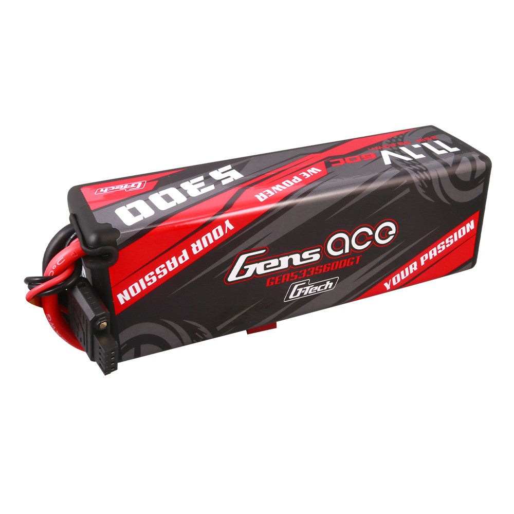 Gens ace 5300mAh 3S 11.1V hardcase LiPo battery pack with attached power leads and connector