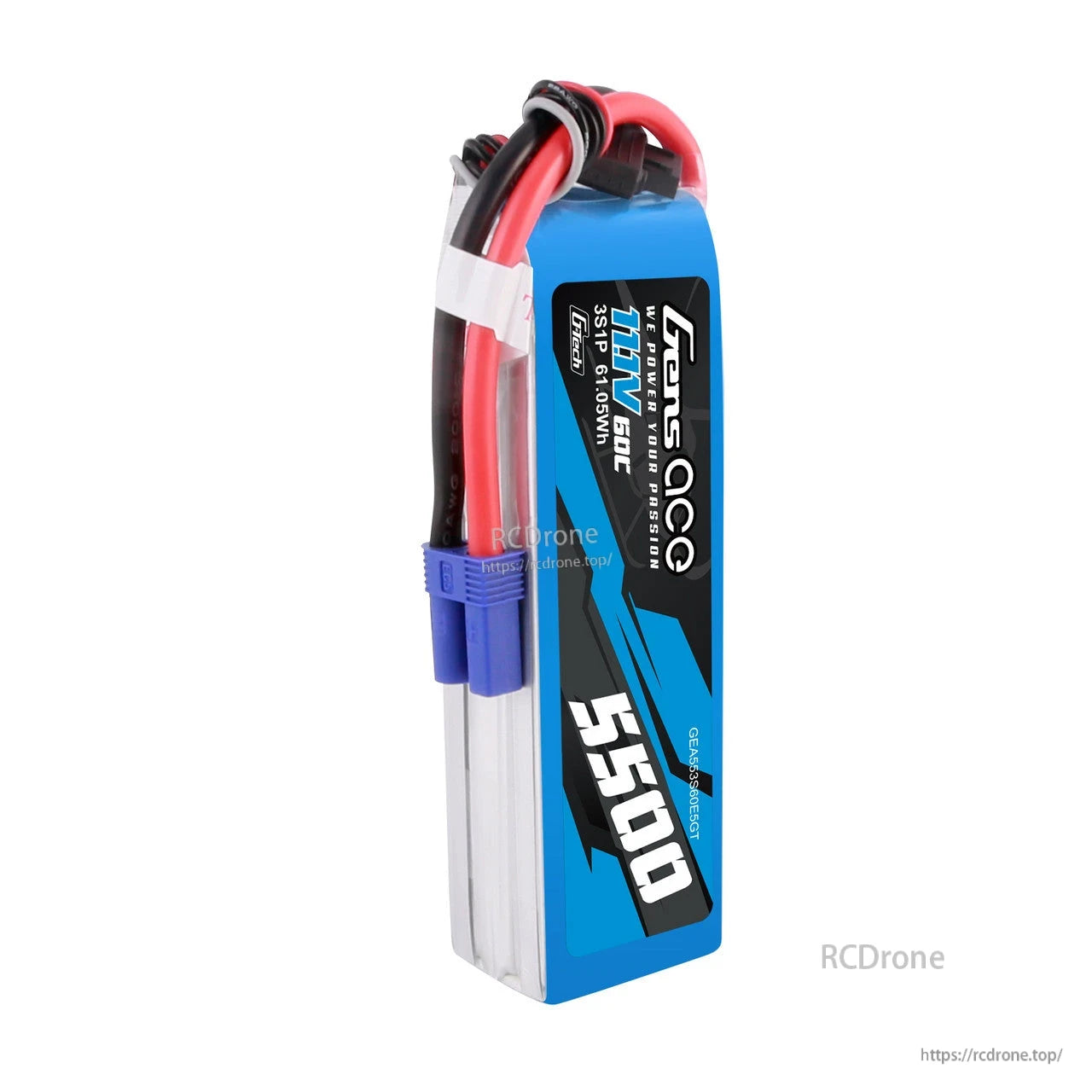Gens ace 5500mAh 3S 11.1V 60C G-Tech LiPo battery pack with blue EC5 connector and heavy-gauge leads