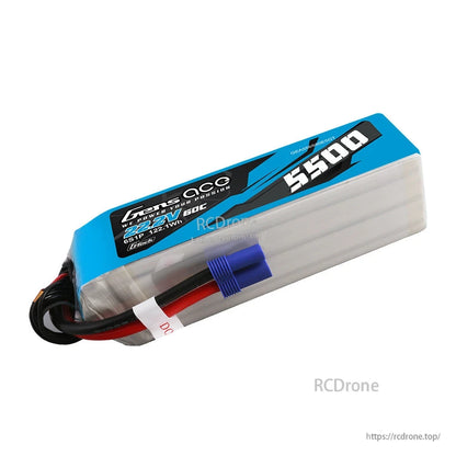 Gens ace 5500mAh 6S 22.2V 60C G-Tech LiPo Battery, Gens ace 5500mAh 6S 22.2V 60C LiPo battery pack with blue connector and lead wires