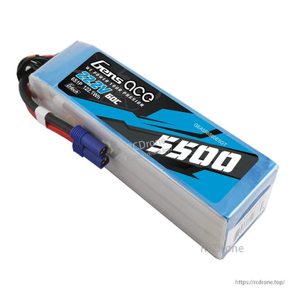 Gens ace 5500mAh 6S 22.2V 60C G-Tech LiPo Battery, Gens ace 5500mAh 6S 22.2V 60C LiPo battery pack with blue EC5-style connector and heavy-gauge leads