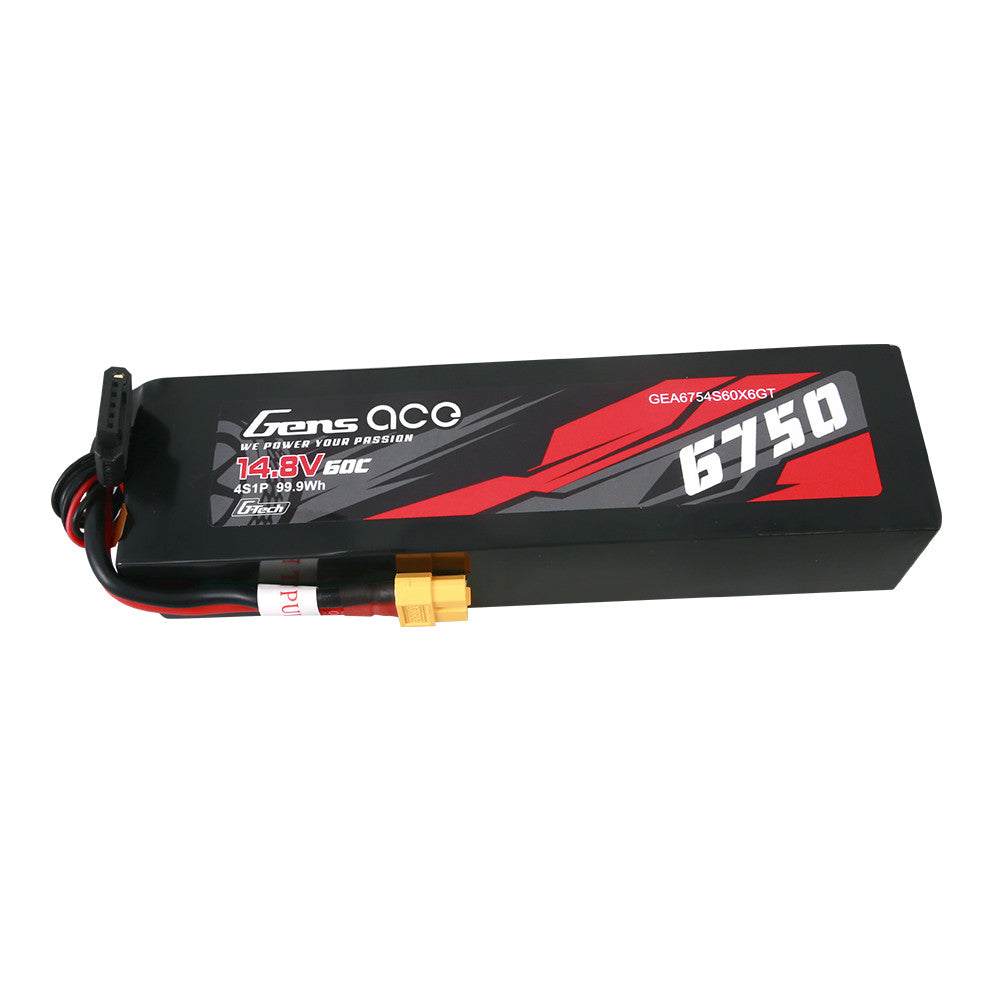 Gens ace 6750mAh 4S 14.8V 60C G-Tech LiPo Battery, Gens ace 6750mAh 4S 14.8V 60C LiPo battery pack with XT60 plug and balance lead