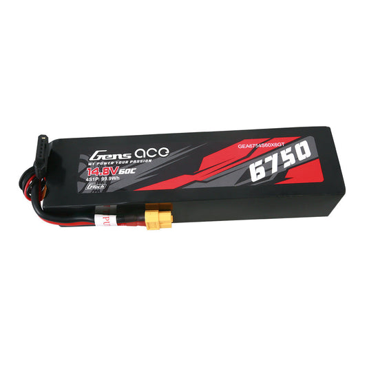 Gens ace 6750mAh 4S 14.8V 60C G-Tech LiPo Battery, Gens ace 6750mAh 4S 14.8V 60C LiPo battery pack with XT60 plug and balance lead