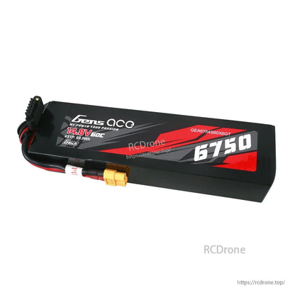 Gens ace 6750mAh 4S 14.8V 60C G-Tech LiPo Battery, Gens ace 6750mAh 4S 14.8V 60C LiPo battery pack with XT60 connector and balance lead