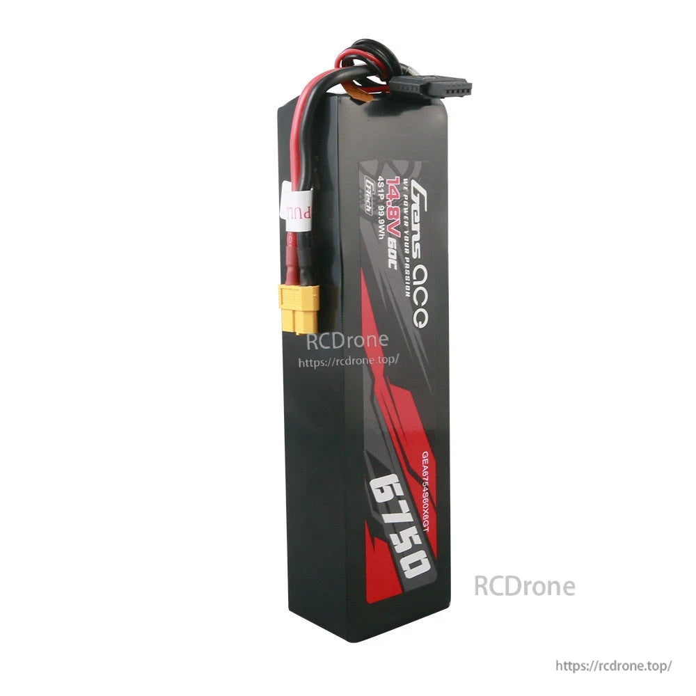 Gens ace 6750mAh 4S 14.8V 60C G-Tech LiPo Battery, Gens ace 4S 14.8V 60C LiPo battery pack with XT60 plug and balance lead, black hardcase 6750mAh