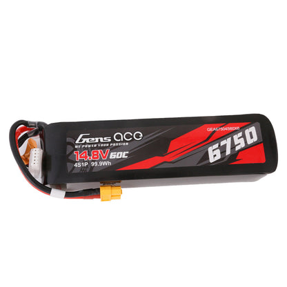 Gens ace 6750mAh 4S1P 14.8V 60C LiPo Battery, Gens ace 6750mAh 4S 14.8V 60C LiPo battery pack with XT60 connector and 4S balance lead