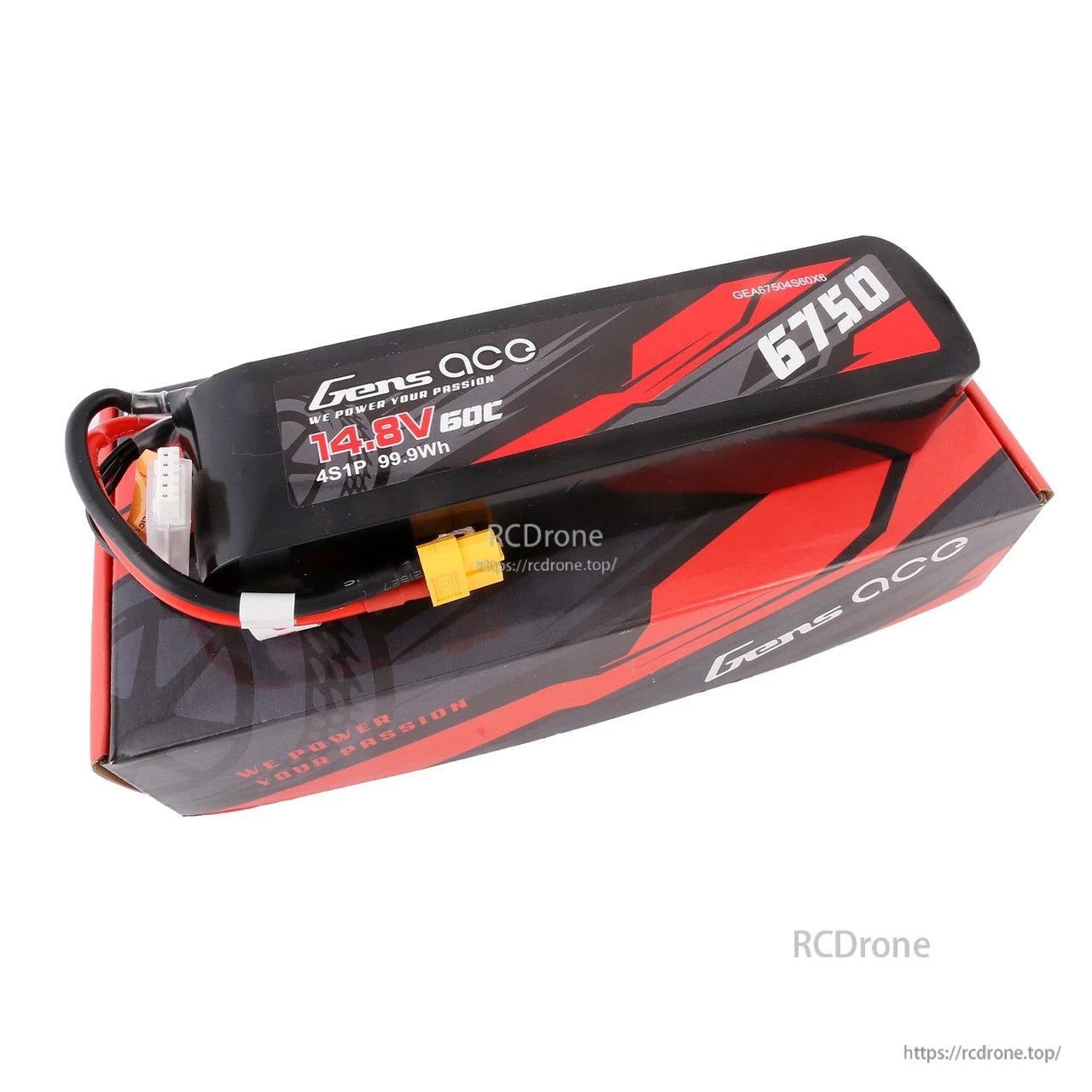 Gens ace 6750mAh 4S1P 14.8V 60C LiPo Battery, Gens ace 6750mAh 4S 14.8V 60C LiPo battery pack with XT60 connector and balance lead
