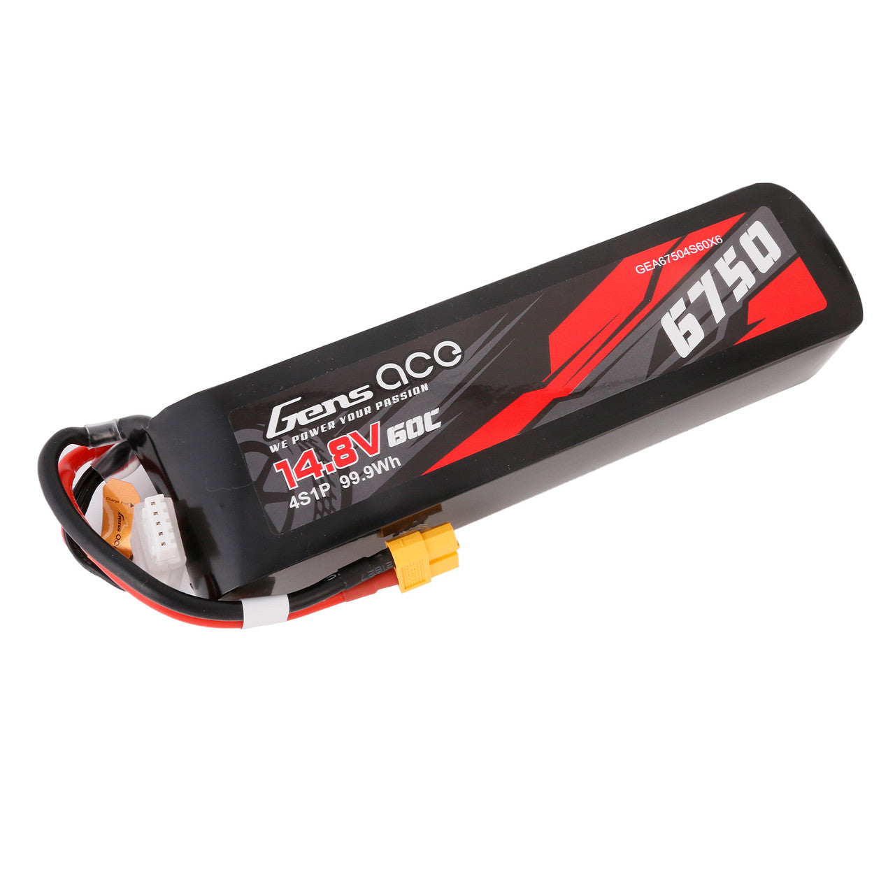 Gens ace 6750mAh 4S1P 14.8V 60C LiPo Battery, Gens ace 6750mAh 4S 14.8V 60C LiPo battery pack with XT60 connector and balance lead