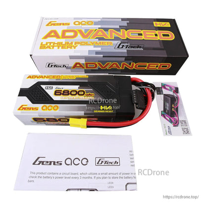 Gens ace Advanced 6800mAh 6S 22.8V HV hardcase LiPo battery pack with EC5-style lead, box and manual