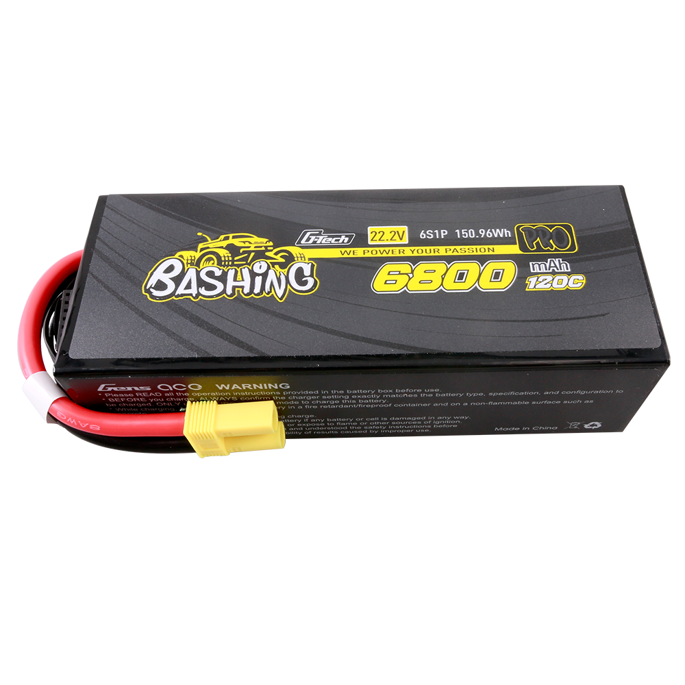 Gens ace G-Tech Bashing Pro 6S 22.2V 6800mAh 120C LiPo battery pack with heavy-gauge leads and yellow connector