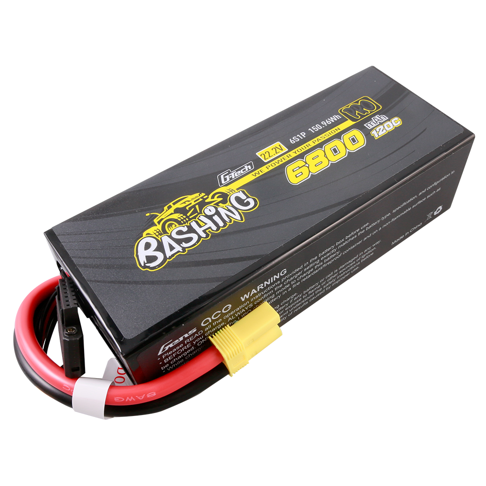 Gens ace G-Tech Bashing 6S 22.2V 6800mAh 120C LiPo battery pack with yellow high-current plug and leads