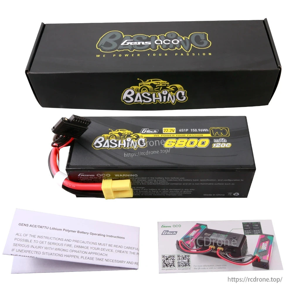 Gens ace Bashing 6S LiPo battery pack labeled 22.2V 5800mAh 120C, with balance lead and high-current connector