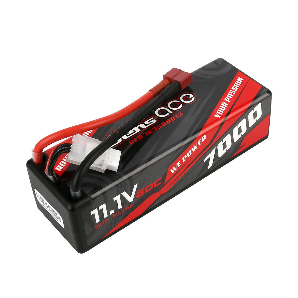 Gens ace 7000mAh 3S 11.1V 60C hardcase LiPo battery pack with Deans-style plug and JST-XH balance lead