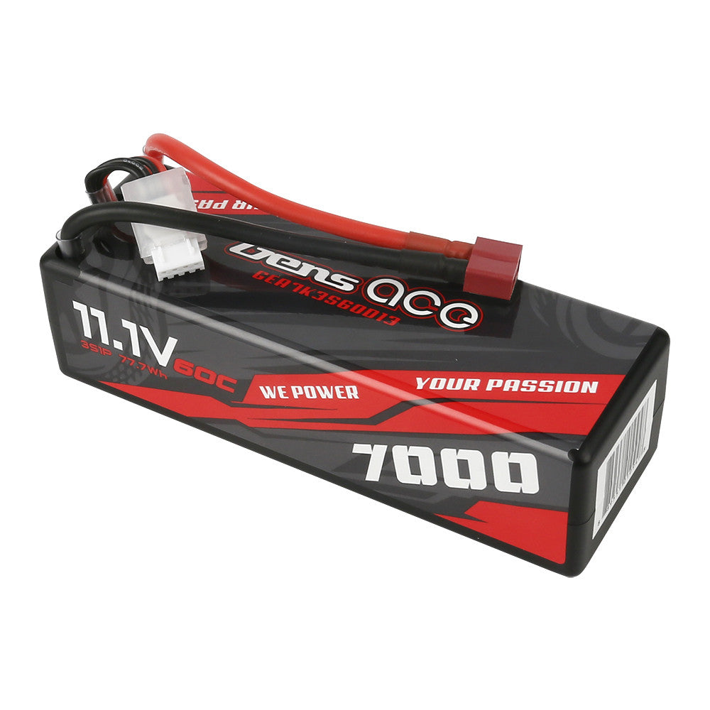 Gens ace 3S hardcase LiPo battery pack labeled 11.1V 60C 7000mAh with Deans connector and JST balance plug