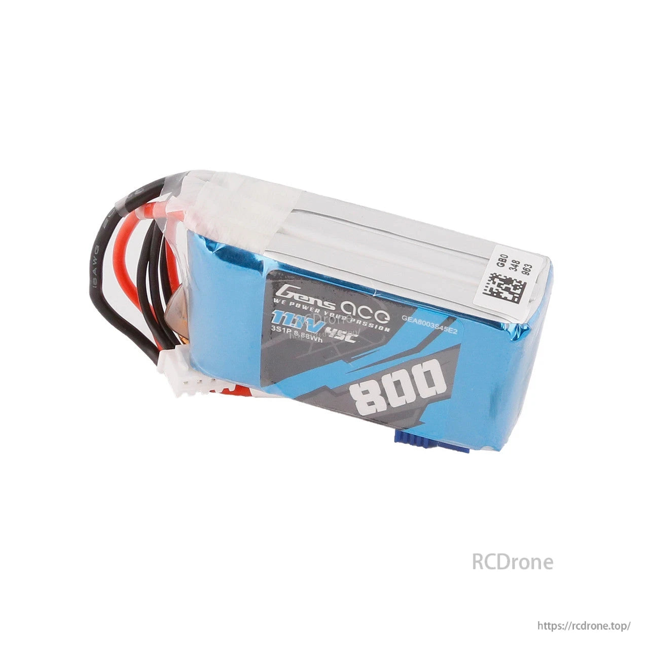 Gens ace 800mAh 11.1V 3S1P 45C LiPo Battery, Gens ace 800mAh 11.1V 3S 45C LiPo battery pack with main power leads and white balance connector