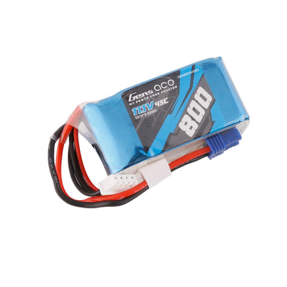 Gens ace 800mAh 11.1V 3S1P 45C LiPo Battery, Gens ace 800mAh 11.1V 3S 45C LiPo battery pack with wired main lead and white balance connector