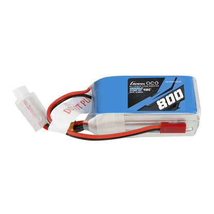 Gens ace 800mAh 3S 45C 11.1V LiPo Battery, Gens ace 800mAh 3S 11.1V 45C LiPo battery pack with red power lead and white balance connector