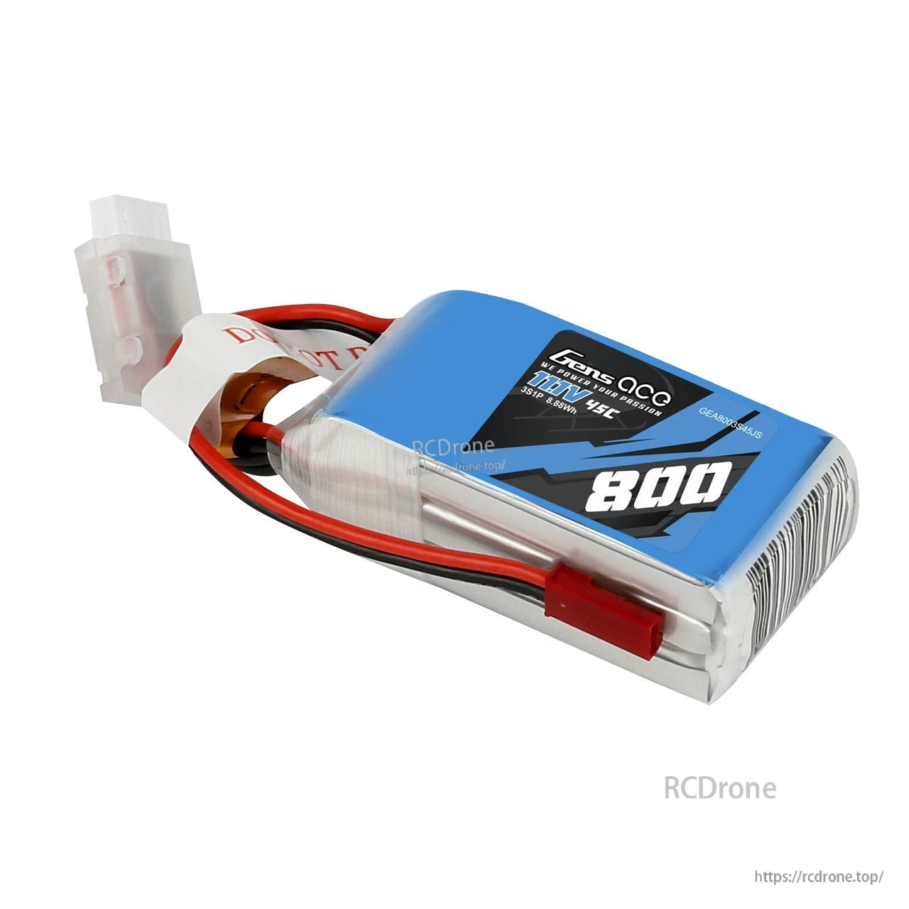 Gens ace 800mAh 3S 45C 11.1V LiPo Battery, Gens ace 800mAh 3S 11.1V 45C LiPo battery pack with pre-wired power leads and connector