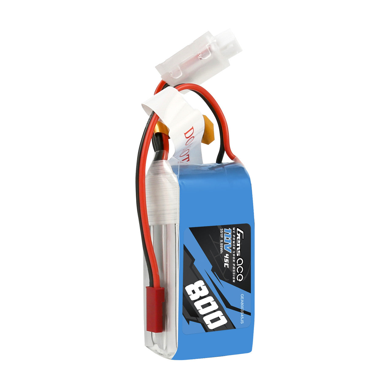 Gens ace 800mAh 3S 45C 11.1V LiPo Battery, Gens ace 800mAh 3S 11.1V 45C LiPo battery pack with attached leads and connector